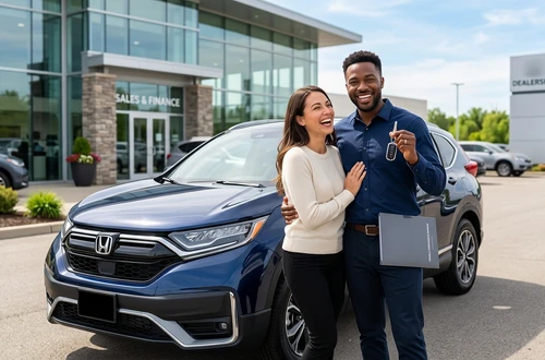 Meridian loan advisor reviewing documents with client